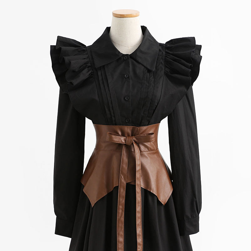 Design sense fashion temperament thin long sleeve shirt skirt  2133