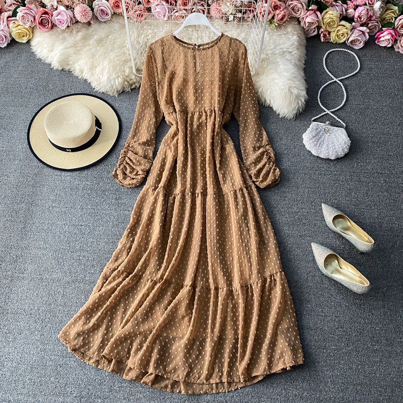 Robe en mousseline à taille étroite et manches longues 3029