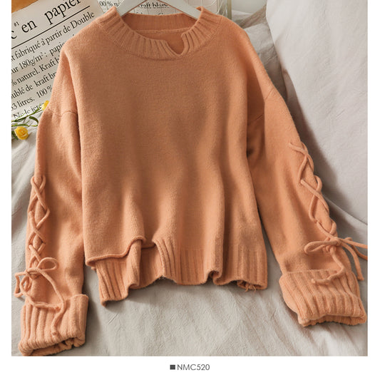 Nouveau pull ample à manches longues avec cordon de serrage et lacets 1709