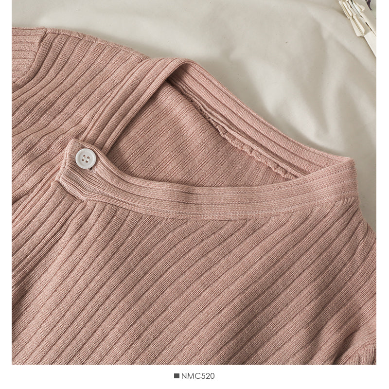 Pull à manches longues et col en V à simple boutonnage irrégulier Han Fan pour femme 2038