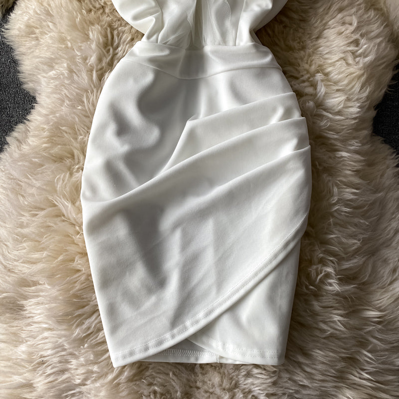 Robe portefeuille sexy en maille à épaules dénudées et aux hanches 2953