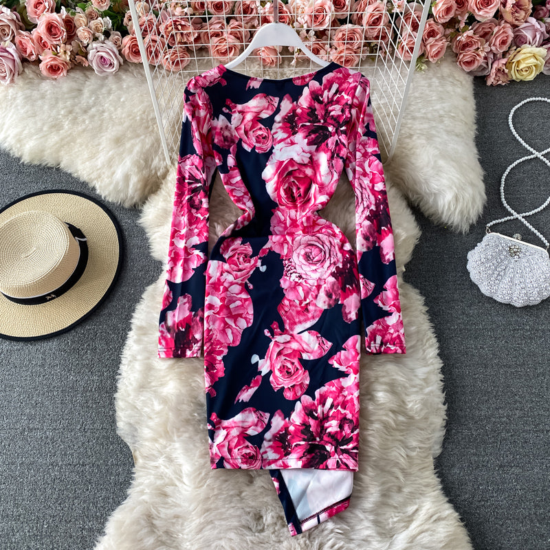 Robe portefeuille sexy imprimée à imprimé irrégulier, jupe mi-longue 3417