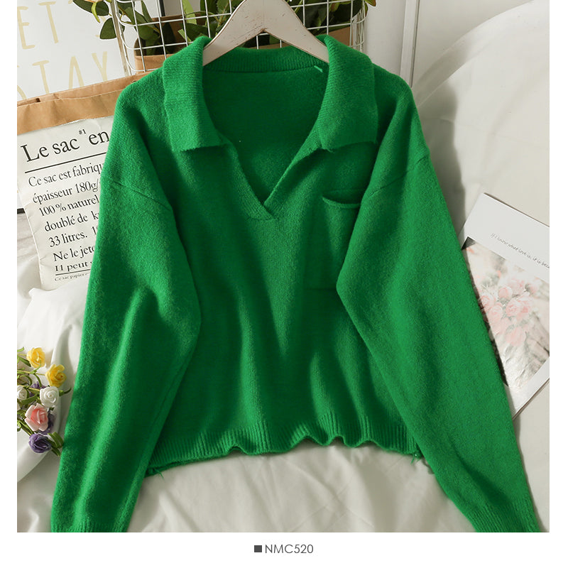 Pull en tricot coupe slim à revers couleur bonbon Sweet Wind 1848