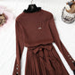 New French retro backing slim lace neck sweater skirt  2362