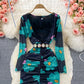 Robe portefeuille élastique sexy à col en V et imprimé 3248
