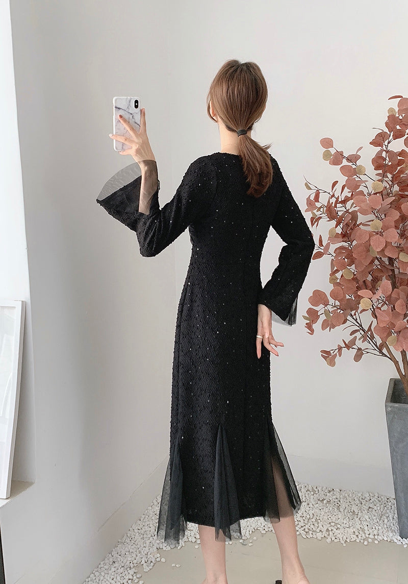 New women's dress with waist closed to show thin temperament French mesh super fairy fishtail  2130