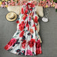 Robe élégante à col ras du cou avec imprimé rose français 3419