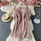 Robe moulante à manches bouffantes et découpes en dentelle de style étranger 2891