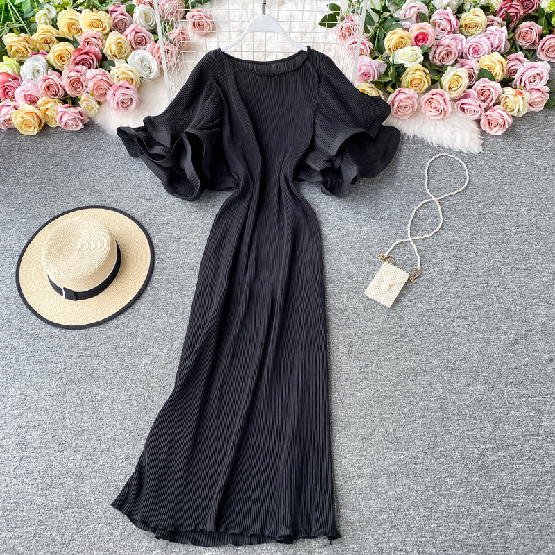 Ruffled large flared sleeve Pleated Dress  2758