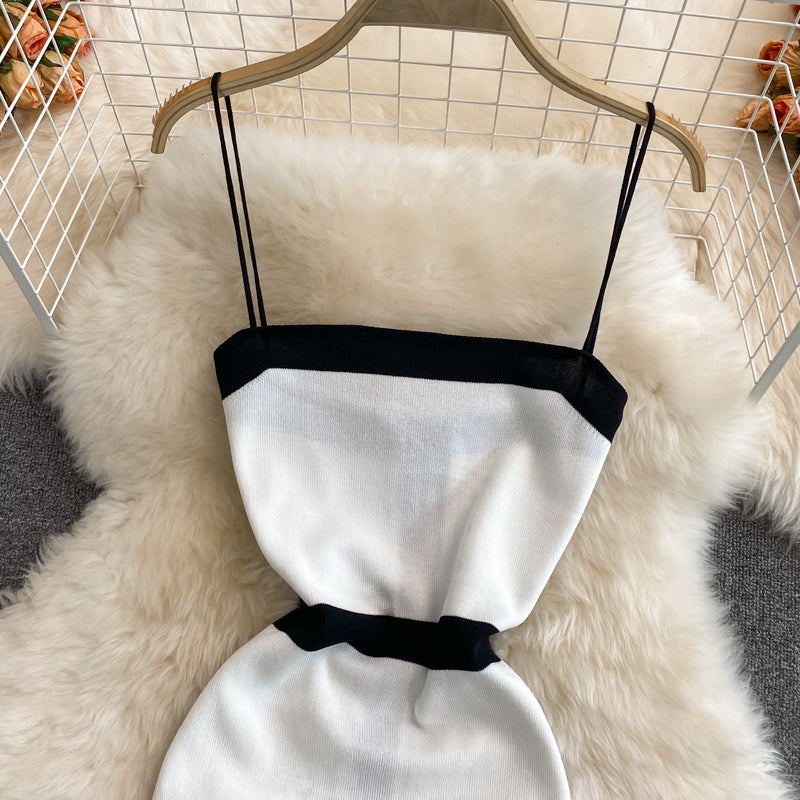 Jupe à bretelles sans bretelles coréenne pour femmes, tricot élastique serré 2806