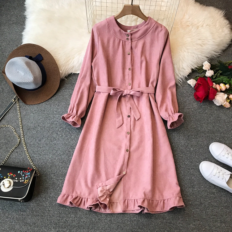 Robe à lacets à volants et taille haute à col rond 3398