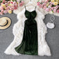 Robe en velours Hepburn vintage fendue Robe à bretelles sans bretelles 3142