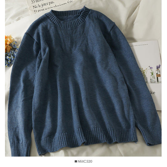Pull ample et fin à col ras du cou de couleur unie pour femme 1818