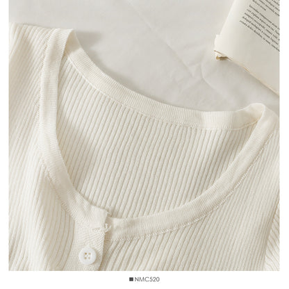 Haut à manches longues et boutonnage simple pour femme, nouveau tricot court et polyvalent, 1973
