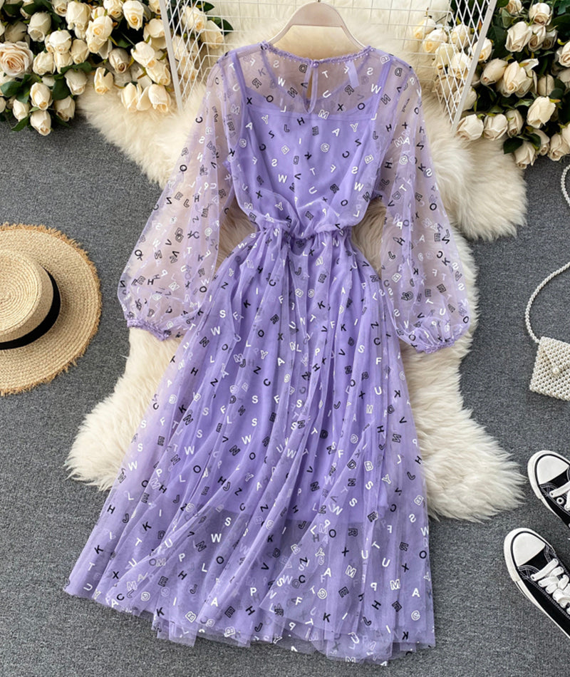 Cute A line letter dress long sleeve dress two pieces sets  1316
