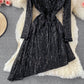 Robe sexy à paillettes irrégulières et col en V 3097