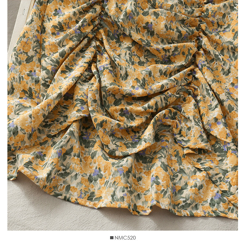 Korean floral pleated high waist skirt  2618