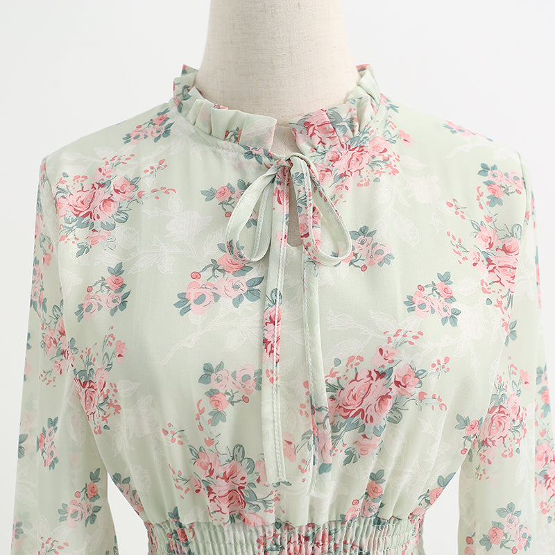 New gentle lace up long sleeve dress small and fresh  2218