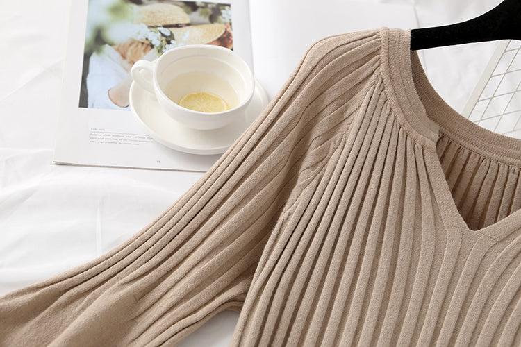 Women's net red long sleeve bottomed knitted dress  2138