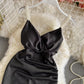 Robe moulante à col en V et jupe à bretelles 3048
