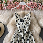 V-neck high waist slim suspender dress  3046