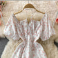 Robe taille fine avec col carré à fleurs cassées 3216