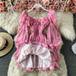 Slim Chiffon pleated floral Ruffle long sleeved dress for women  2727