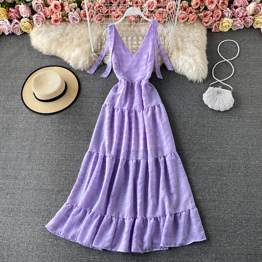 Seaside holiday V-neck backless dress  2935