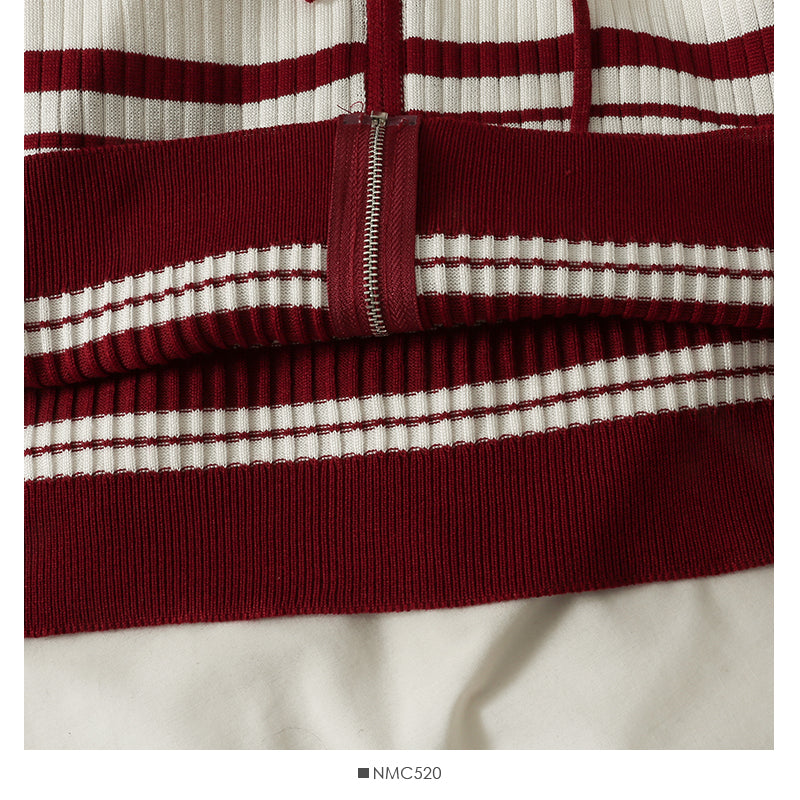 Cardigan à capuche avec cordon de serrage et fermeture éclair pour femme, pull fin à rayures coréennes, 2015