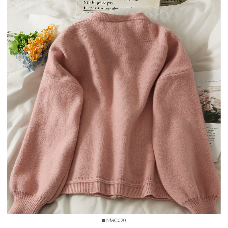Pull col rond simple boutonnage ample et fin pour femme 1902