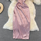 Robe à bretelles à col en V, mode mi-longue fendue, sac banane 3129