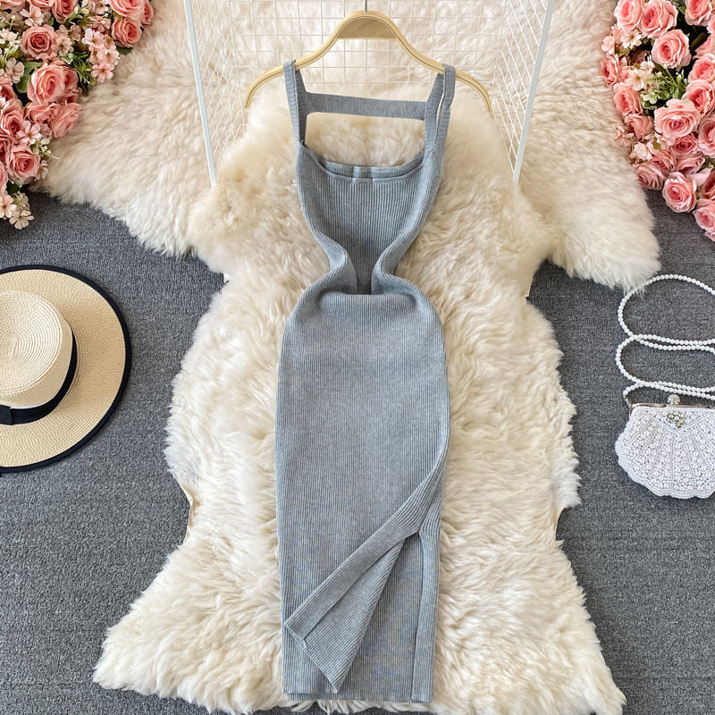 Robe en tricot à bretelles et dos nu 3333