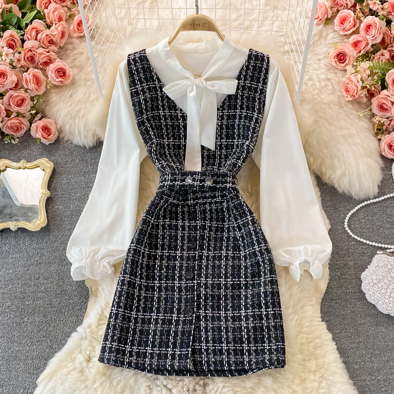 Celebrity temperament V-neck vest vest skirt white shirt  2869