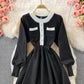 Koreanisches Strickkleid mit hoher Taille und Rundhalsausschnitt 3369
