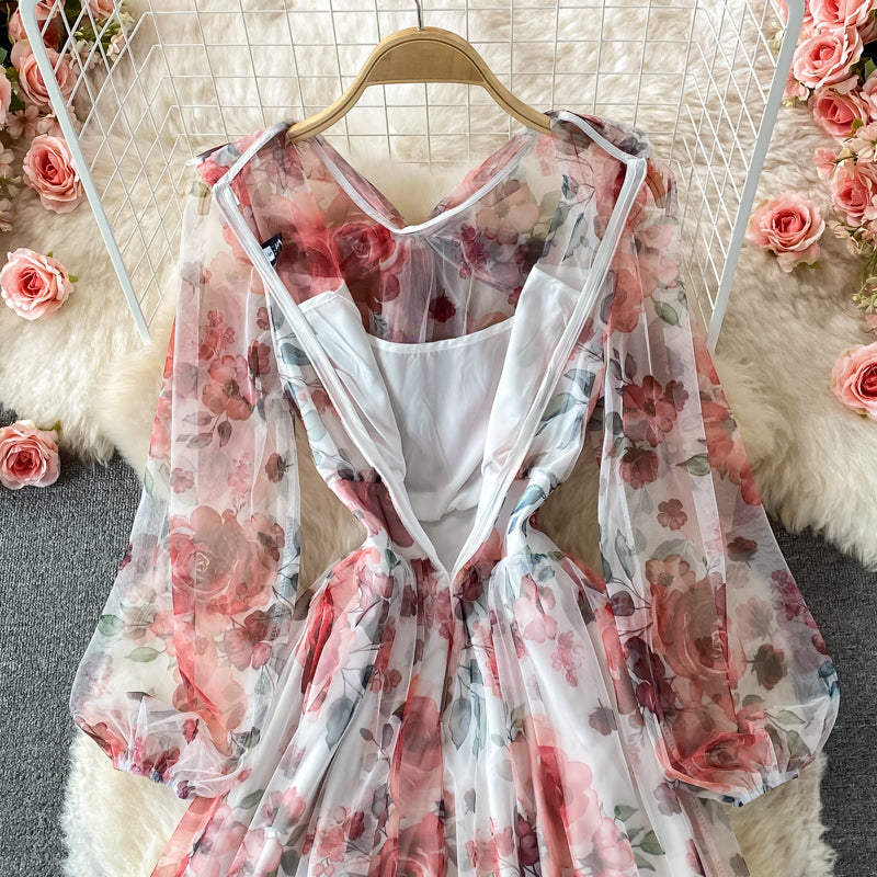 Robe en mousseline de soie à taille haute avec nœud papillon et coupe vent doux 3221