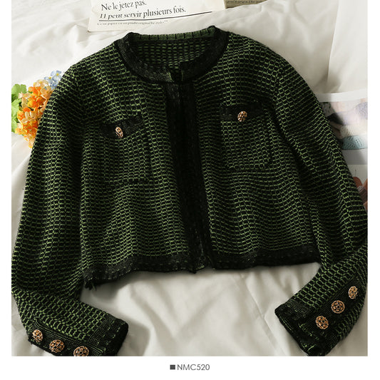 Pull col rond slim court rétro Hong Kong pour femme 2074