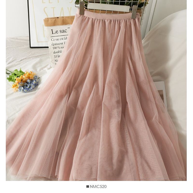 Jupe mi-longue fine taille haute couleur unie Sweet Wind 2538