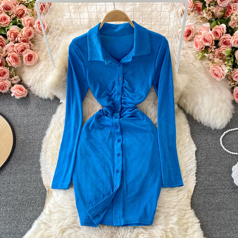 Robe plissée taille haute à revers et jupe courte pour femme 3241