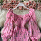 Slim Chiffon pleated floral Ruffle long sleeved dress for women  2727