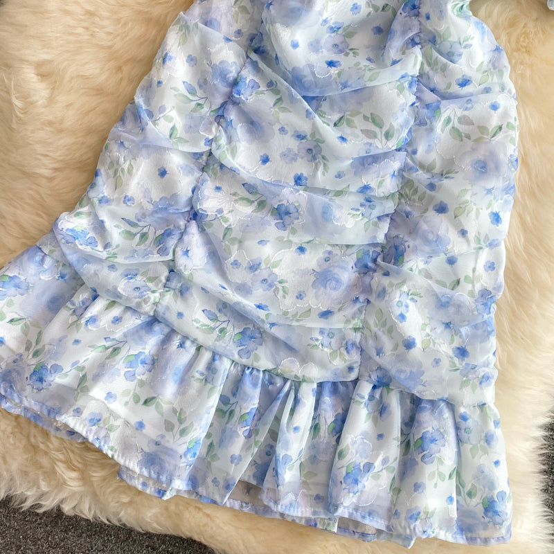 Robe portefeuille en mousseline de soie à col en V et à imprimé floral 3346