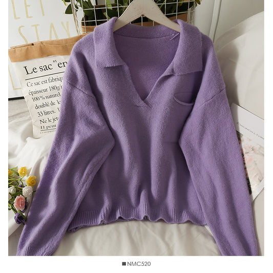Pull en tricot coupe slim à revers couleur bonbon Sweet Wind 1848