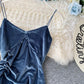 Sexy velvet dress women's slim V-neck suspender skirt  2713