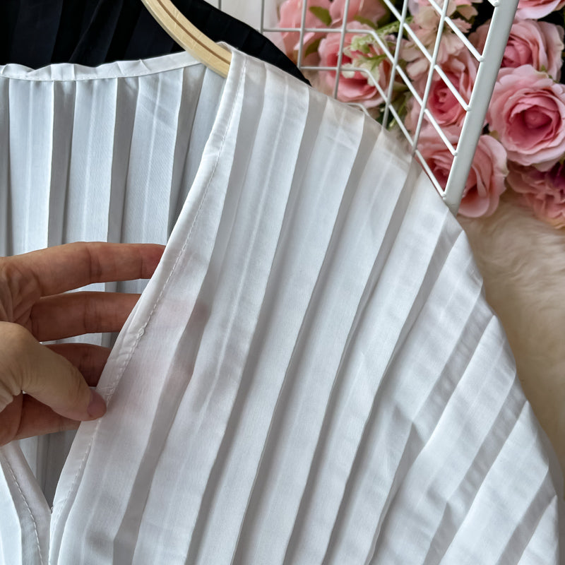 High end temperament pleated white dress  2729