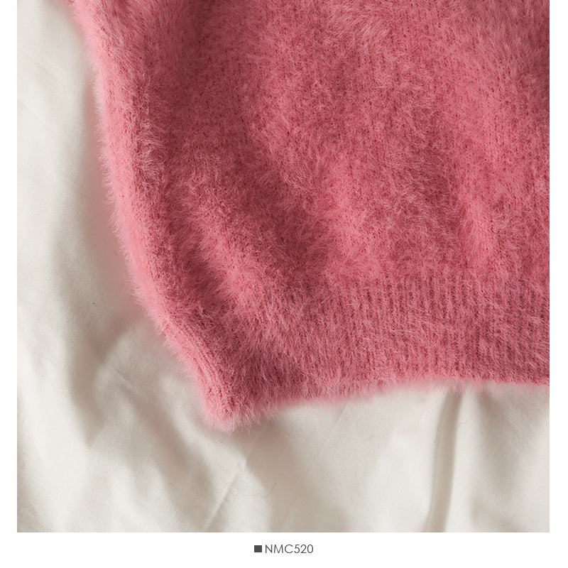 Pull femme en peluche col haut coupe slim couleur unie polyvalent haut à manches longues 1764
