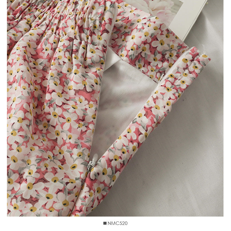 Hong Kong style retro floral high waist slim casual skirt  2637