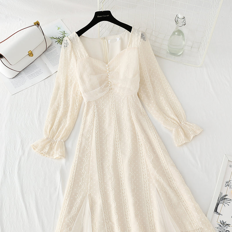 New women's dress with waist closed to show thin temperament French mesh super fairy fishtail  2130