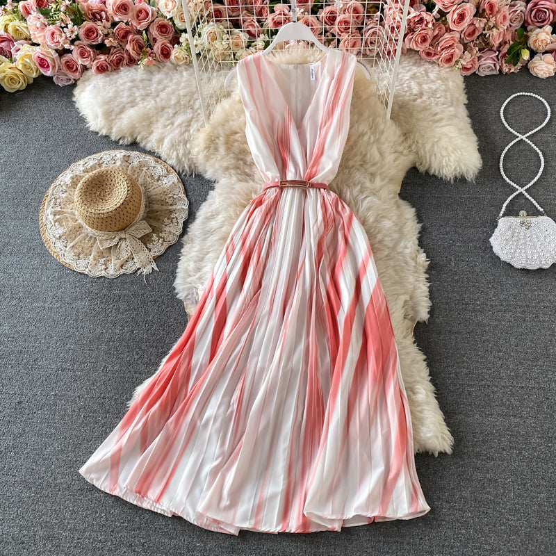 Robe longue sans manches à col en V dégradé 3182