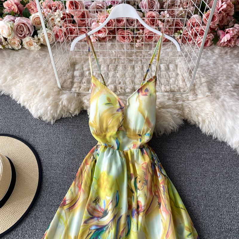Backless suspender strapless dress with ragged waist  2837