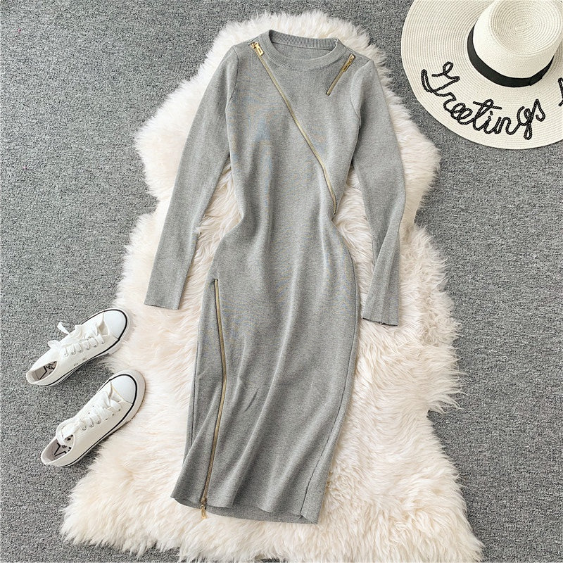 Robe en tricot col rond avec fessiers et jupe en laine à bas 3133