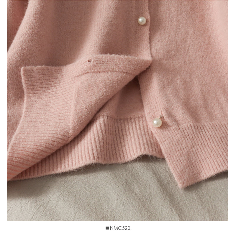 Sweet Wind Pearl Einreihiger Cardigan mit Rundhalsausschnitt 1718